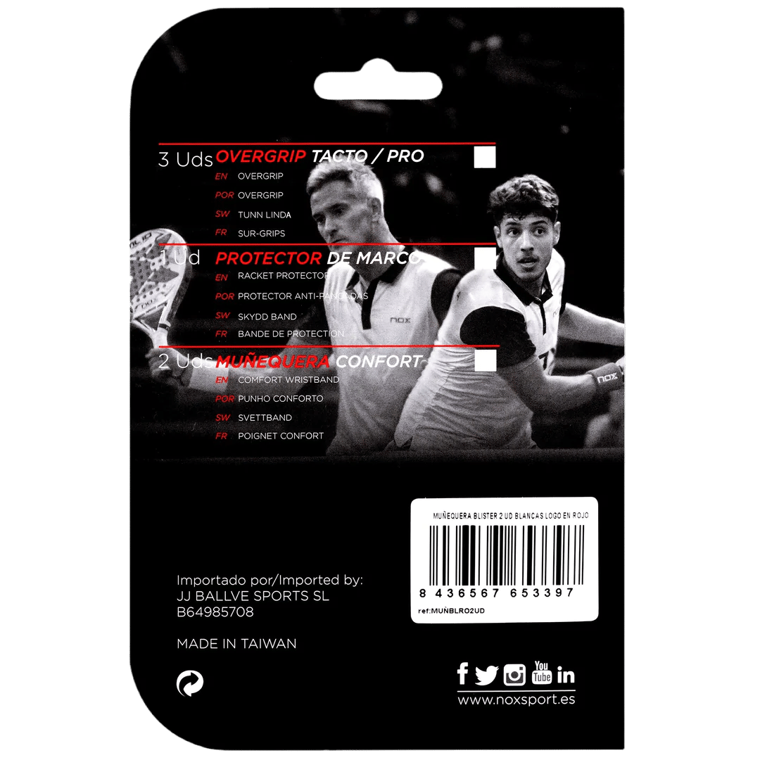 Bracelets de sport de padel NOX Blanc / Rouge – Image 2