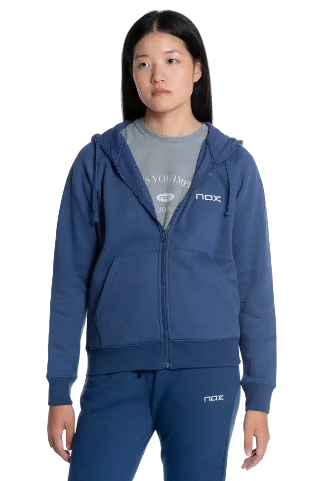 Veste de sport de padel NOX BASIC avec zip et capuche - Femme CASUAL - Bleu Marine – Image 3